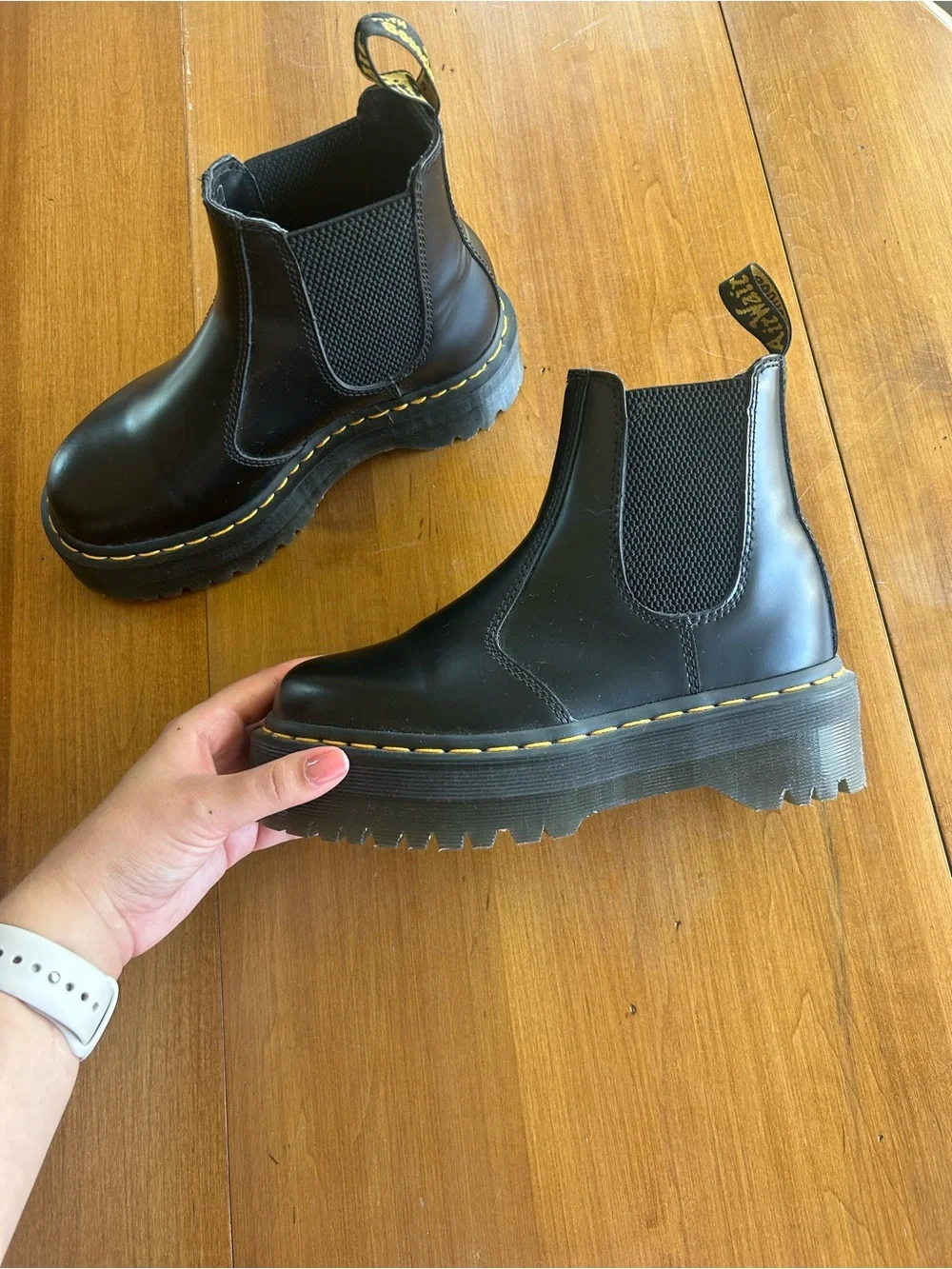 Dr. Martens Black Chelsea Platform Boots with Yellow Stitching